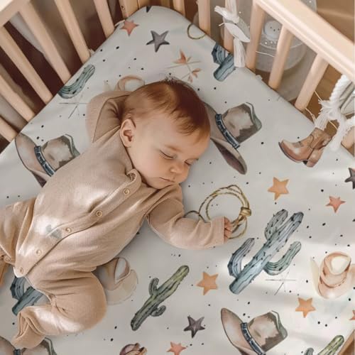 KuphiL10C Western Cactus Hats Stars Pattern Crib Sheet