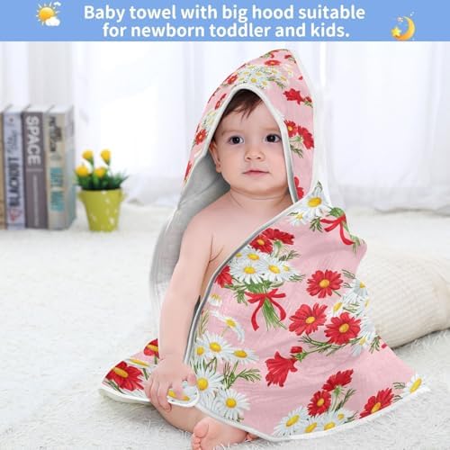 BOESI Doodle Daisy Baby Hooded Bath Towel - Soft Absorbent 30x30 Inches