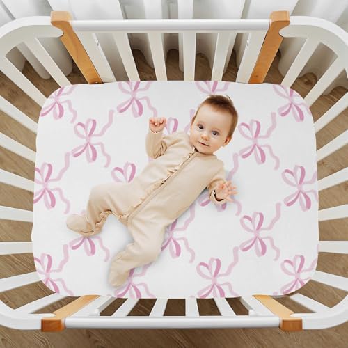 Coquette Pink Crib Sheets with Stretchy Bow Design