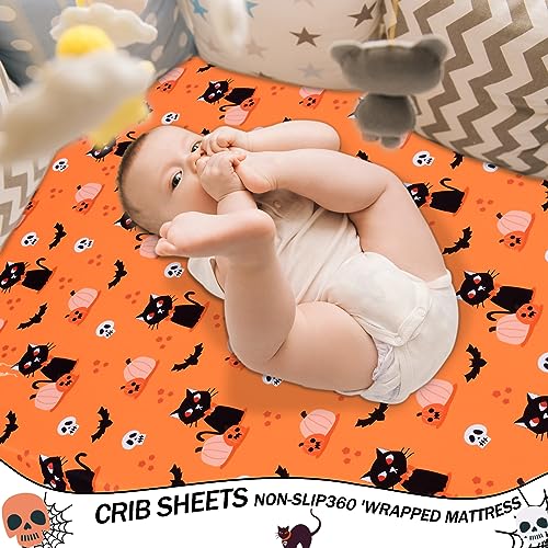 Cloele Halloween Pumpkin Crib Sheet - Orange Standard Crib and Toddler Mattress Sheet