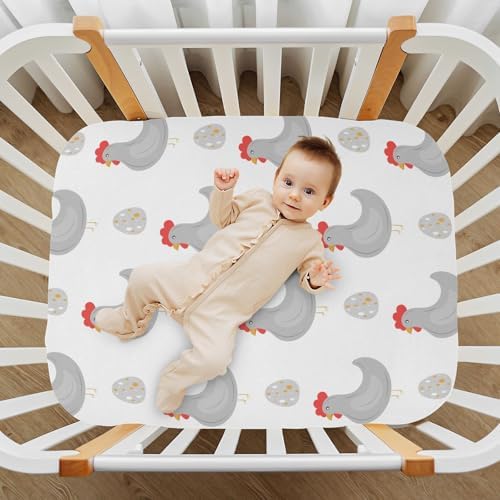 Grey Chicken Egg Fitted Crib Sheets for Baby Toddler