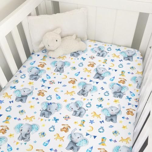 Soft Elephant Crib Sheets 52x28 Cartoon Design Fitted Mattress Cover