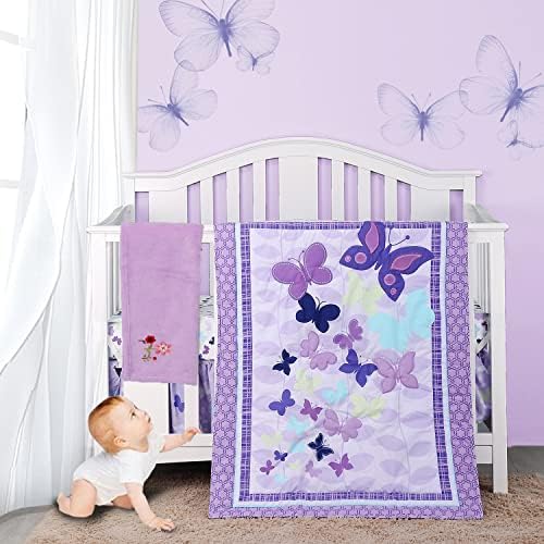 4 PC Butterfly Crib Bedding Set for Baby Girls Purple