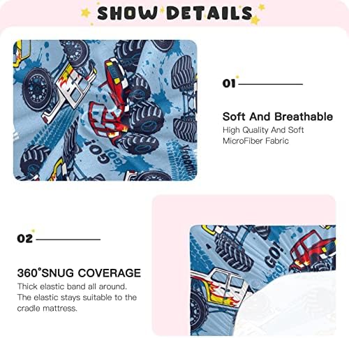 UMIRIKO Baby Monster Trucks Crib Sheet 52x28x9in
