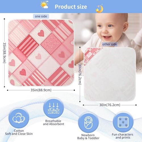 BOESI Doodle Squares Hearts Baby Bath Towel 35x35in