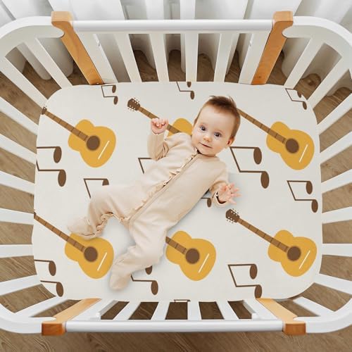 KICPOAY Classical Guitar Note Crib Sheets Stretchy Playard Sheets for Baby