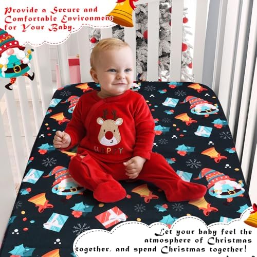 YHITBG Christmas Crib Sheet Black with Santa and Bell