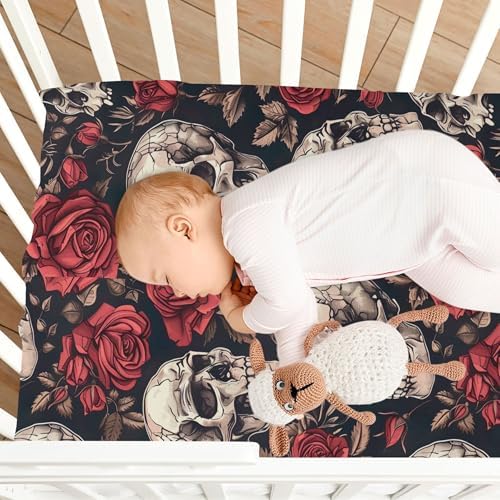 Qilmy Skulls and Roses Fitted Crib Sheet Soft Breathable