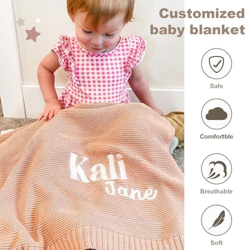 Personalized Baby Blanket with 2 Line Text Custom Embroidery