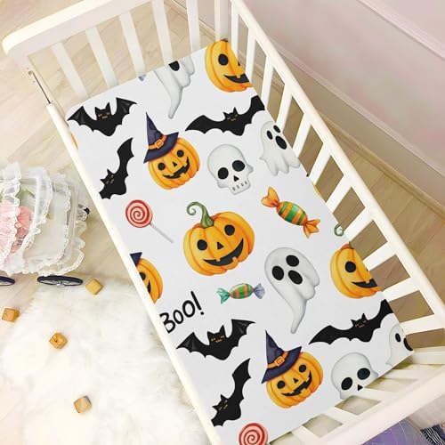 Qilmy Halloween Pumpkins Fitted Crib Sheet for Baby