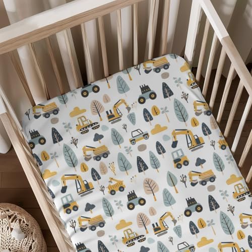 KuphiL10C Cartoon Car Truck Tree Crib Sheet 1