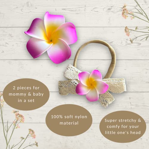 All Things Lani Plumeria Headband and Hair Clip Set Dawn Pink