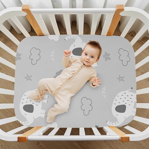 Elephant Cloud Star Grey Fitted Crib Sheets Stretchy Playard Sheets for Baby