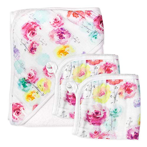 HonestBaby 3-Piece Organic Cotton Hooded Towel Set Rose Blossom