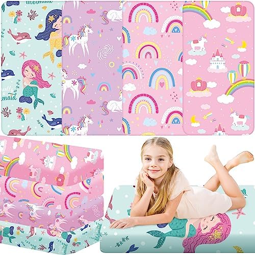 Mixweer 4 Pcs Toddler Crib Fitted Sheets Nap Mat Cover