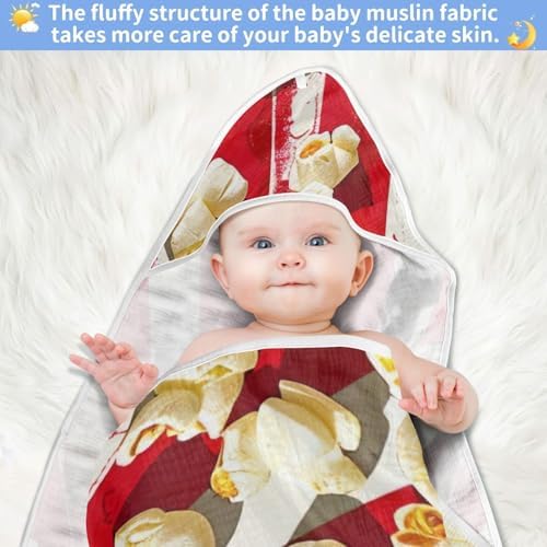 PaChyLuu Popcorn on Red Stripe Baby Hooded Towel 35x35 Inch