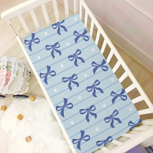 KICPOAY Navy Bow Heart Stripe Fitted Crib Sheets