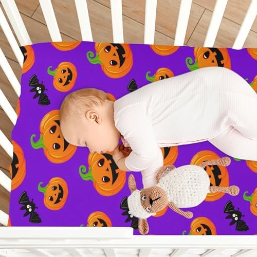 Qilmy Halloween Pumpkins Crib Sheet for Baby Playard Toddler Bed