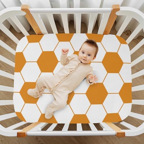 KICPOAY Orange White Soccer Ball Fitted Crib Sheets 1