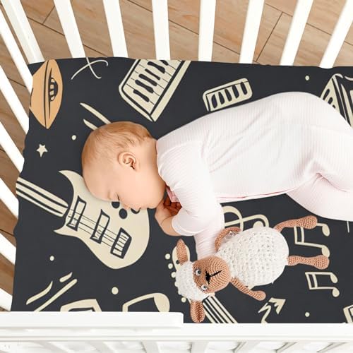 Rock Music Retro Crib Sheets for Kids Fitted Baby Sheets