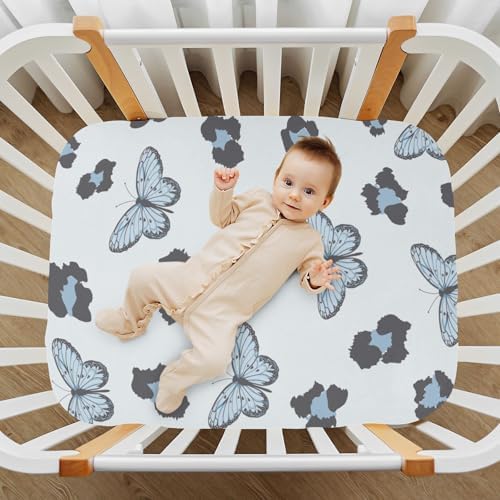 Blue Butterfly Wild Leopard Crib Sheets for Baby Toddler