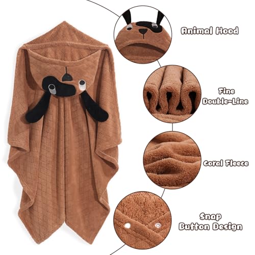 WODHOY Toddler Hooded Bath Towel 2-Pack Brown White