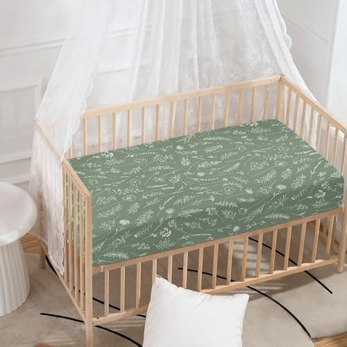 Wildflowers Meadow Fitted Crib Sheet 28x52 Green Sage