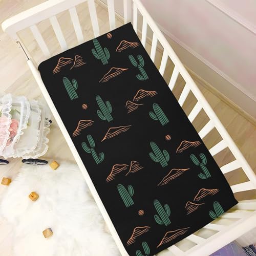 Cactus Mountain Black Fitted Crib Sheets for Baby Playard