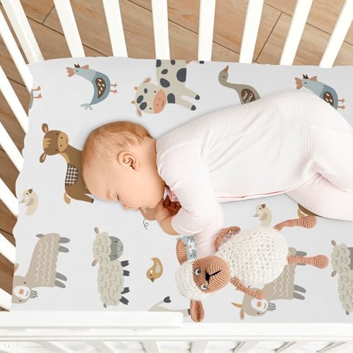 Lamb Donkey Cow Dog Crib Sheet Stretchy Playard Sheet for Baby Toddler