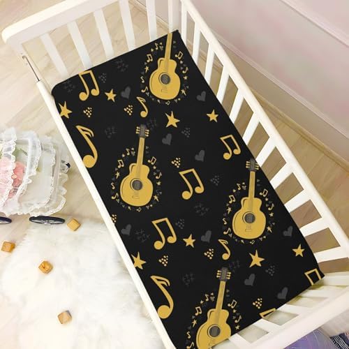 KICPOAY Black Guitar Stars Crib Sheets Playard Sheets for Baby Toddler