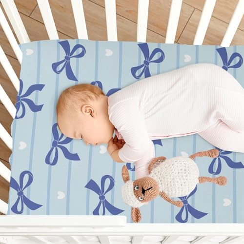 KICPOAY Navy Bow Heart Stripe Fitted Crib Sheets