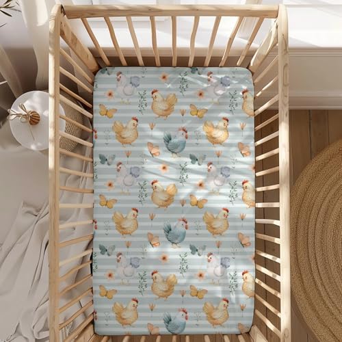 Cute Chicken Butterfly Pattern Baby Crib Sheet 28x52