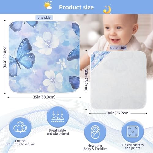 BOESI Blue Butterfly Baby Hooded Towel 35x35in Soft and Absorbent