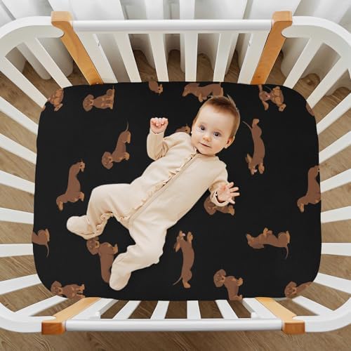 KICPOAY Dachshund Fitted Crib Sheets Stretchy Playard Sheets for Baby Toddler