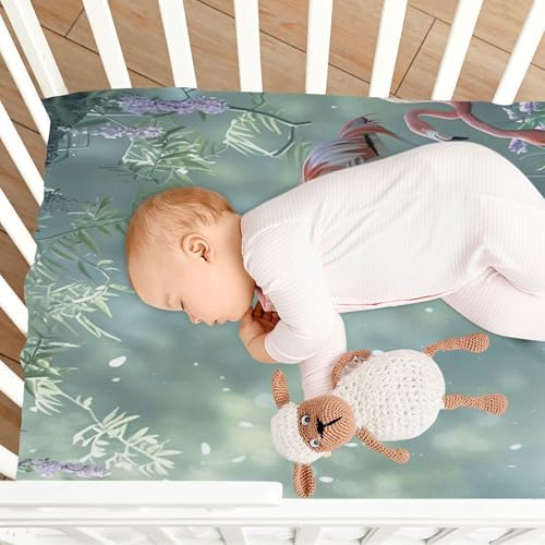 Qilmy Lavender Flamingos Fitted Crib Sheet for Girls and Boys