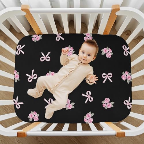 KICPOAY Pink Rose Playard Crib Sheets 52x28in