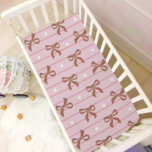 Navy Bow Heart Stripe Pink Crib Sheets for Baby Toddler