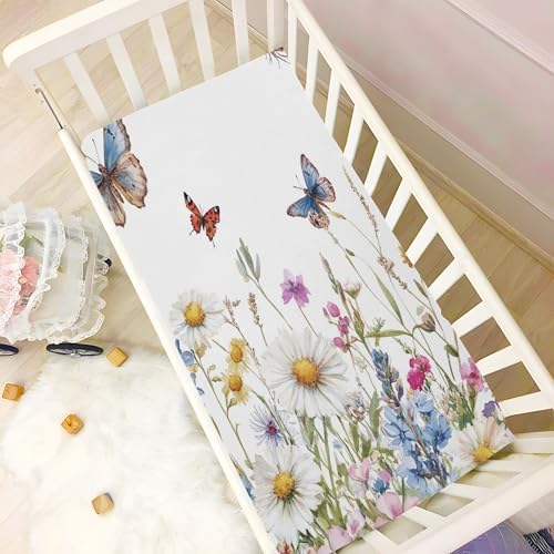 Qilmy Wildflowers and Butterflies Fitted Crib Sheet for Kids