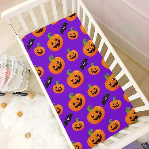Qilmy Halloween Pumpkins Crib Sheet for Baby Playard Toddler Bed