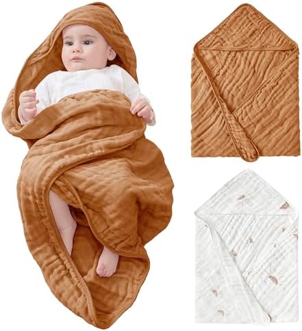 JELLYMONI Muslin Baby Hooded Towel 2 Pack