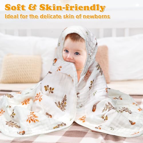Zainpe 4Pcs Muslin Baby Hood Towel Set Leaves Pattern