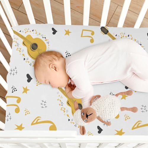 White Guitar Stars Notes Fitted Crib Sheets for Baby Toddler