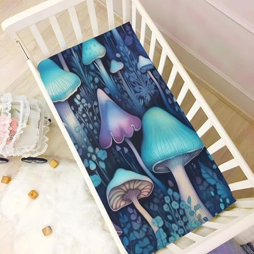 Qilmy Blue Mushroom Fitted Crib Sheet for Baby