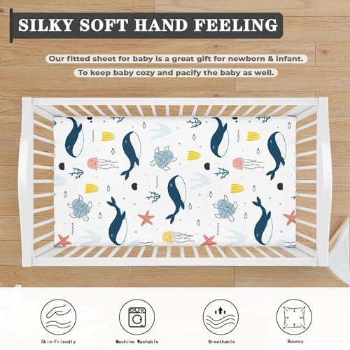Blue Whale Ocean Fitted Crib Sheet 28x52