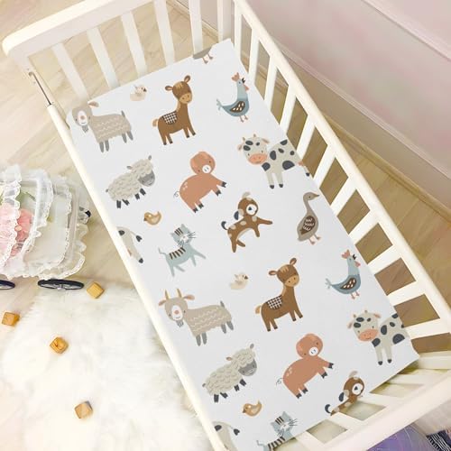 Lamb Donkey Cow Dog Crib Sheet Stretchy Playard Sheet for Baby Toddler