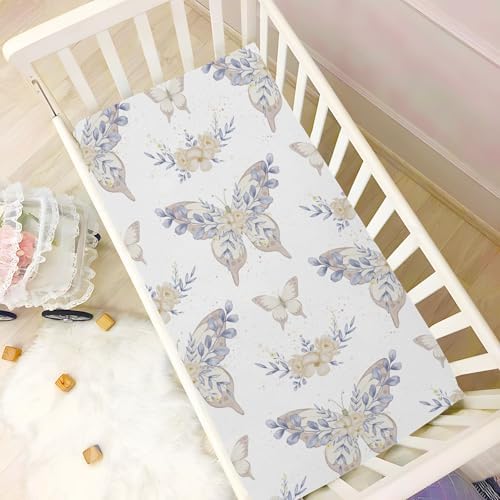 Yellow Butterfly Flower Leaves Crib Sheet 52x28in for Baby