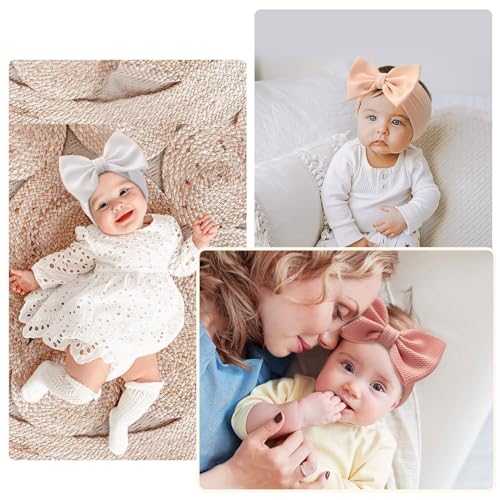 Subesty 3pcs Baby Girl Bows Headbands Set Beige White Pink