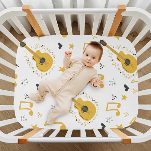 White Guitar Stars Notes Fitted Crib Sheets for Baby Toddler