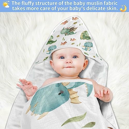 Kigai Cute Dragon Muslin Hooded Baby Towel 1
