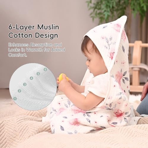 Ultra Soft Muslin Hooded Baby Towels 2 Pack Pink Floral